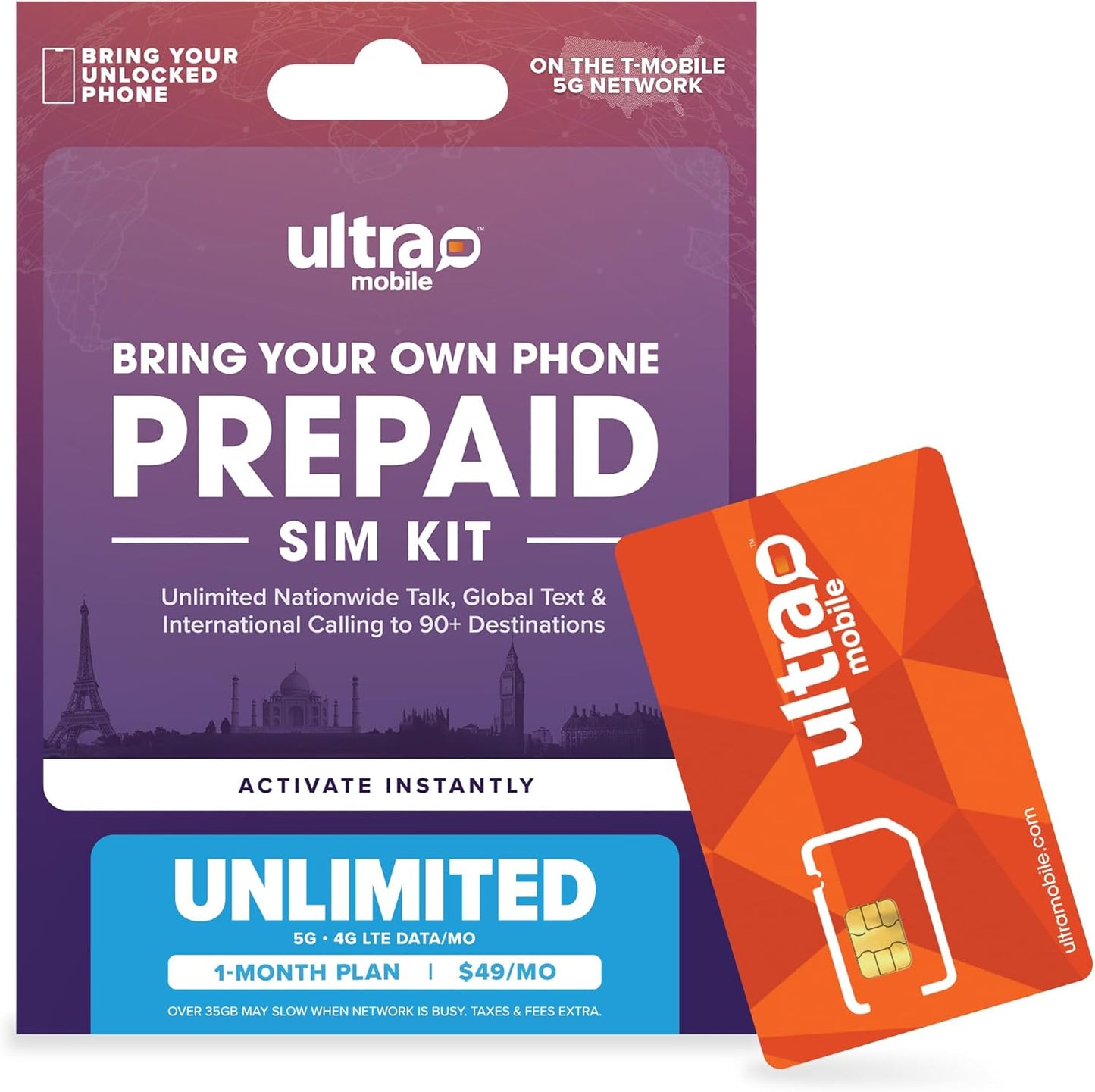 $49/mes. Plan telefónico prepago Ultra Mobile con llamadas, mensajes de texto y datos ilimitados (kit de tarjeta SIM)