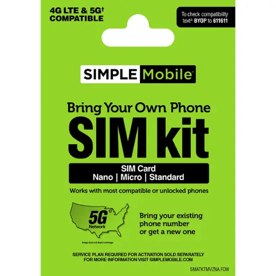 Simple Mobile - Bring Your Own Phone Mini SIM Pack with Nano/Micro/Standard - Multi