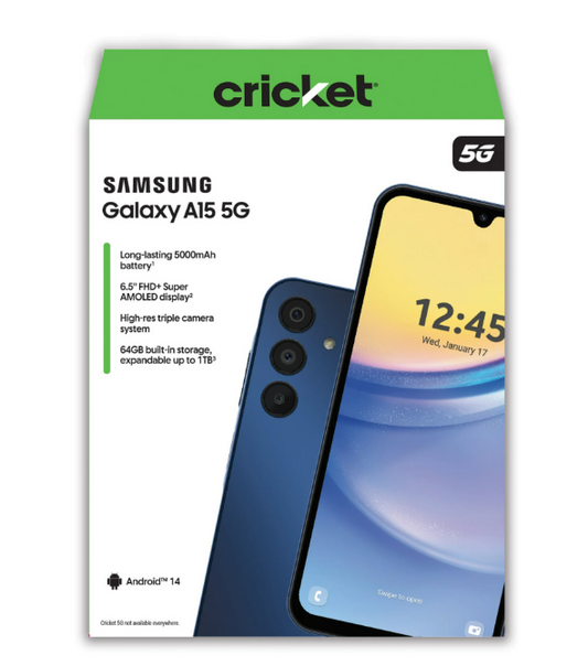 Cricket Wireless Samsung Galaxy A15 5G 64GB (Prepaid) Blue Black